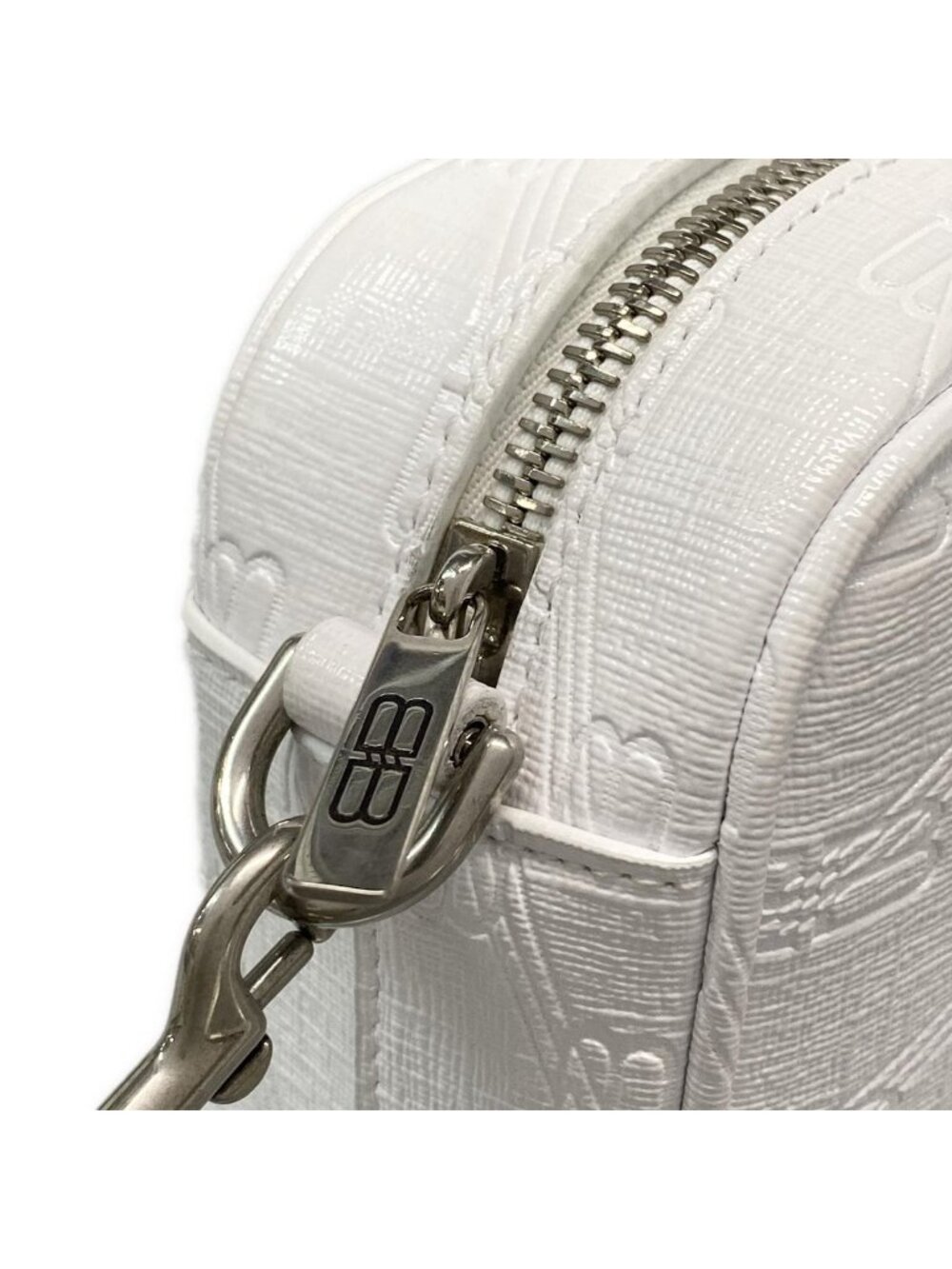 Balenciaga Shoulder Bag BB Monogram White Embossed Removable Strap Leather - Picture 12 of 15